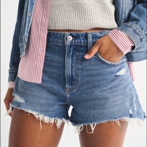Abercrombie & Fitch Distressed Curvy Love High Rise Mom  Denim Shorts